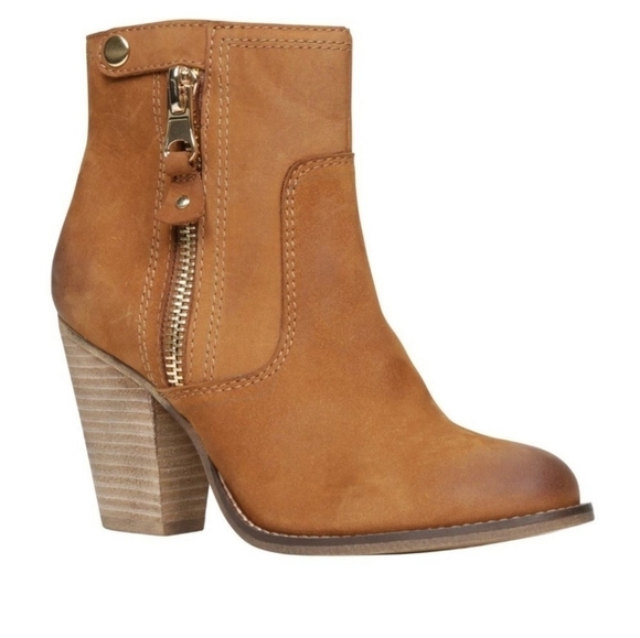 Aldo Olenalla Camel Banana Tan Suede Leather Zip Chunky Western Boho Ankle Boots - Picture 1 of 8